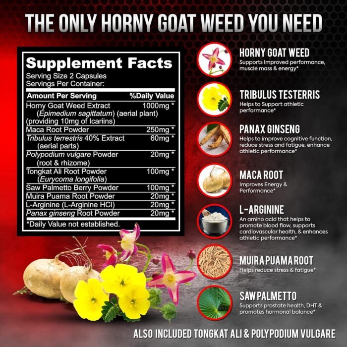 Super Strength 1590mg Horny Goat Weed 120 Capsules With Maca Arginine & Ginseng - Naturally Boost your Health, Workout Performance, Endurance & Energy, Joint Health For Men & Women (120C) - Image 6