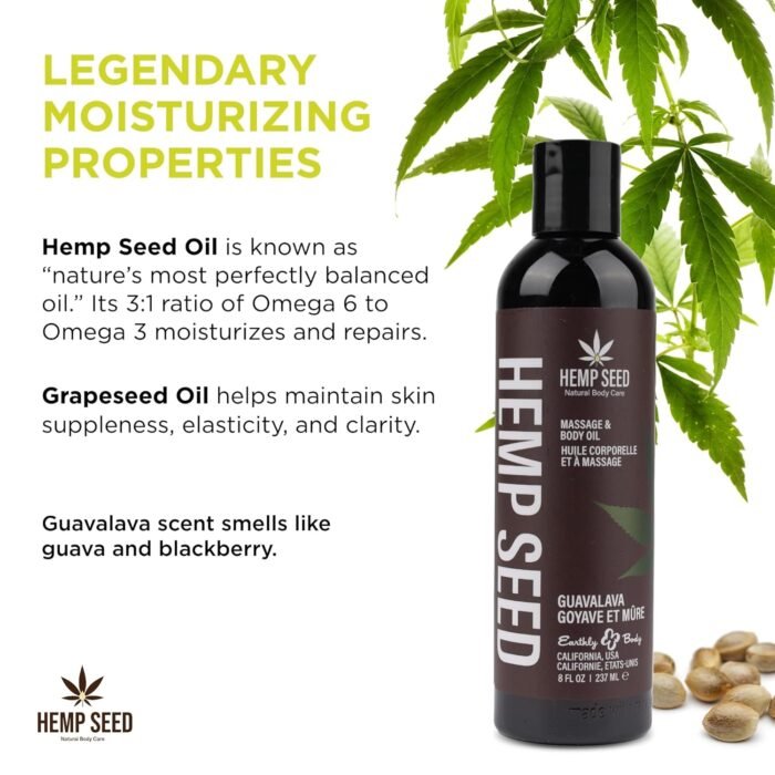 Hemp Seed Massage & Body Oil - 8 fl. oz. - Nourishing, Moisturizing Massage Oil - Hemp Seed, Apricot, Grapeseed & Sweet Almond Oil - Vegan & Cruelty Free - Image 3