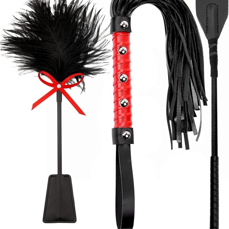 Whip French Tickler, Leather Whip, Feather Tickler, Whip for Couples