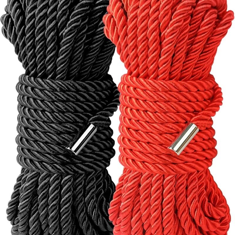 BDSM Shibari Sex Bondage Restraint Rope - Soft Tie-Ups for Women, Long Restraining Multipurpose Sex Restraints, Adult Sex Toys for Women, Men & Couples (Black Red)
