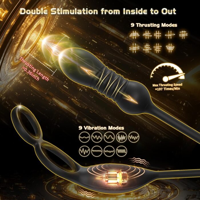 Thrusting Prostate Massager Anal Sex Toy with Vibrating Cock Ring Taint Testicle Stimulator, Remote Control APP Anal Butt Plug Dildo, Penis Ring Vibrator for Men, HNNPY Couples Male Adult Sex Toys - Image 2