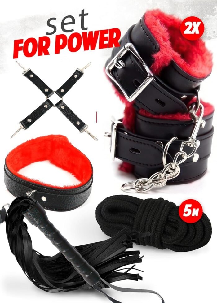 BDSM Toys for Women, Accessories for Adult, Collar with Pulling Belt, Sex Whip, Spanking Feather Tickler, Mask, Breathable Mouth Ball and Handcuffs, Red - Image 3