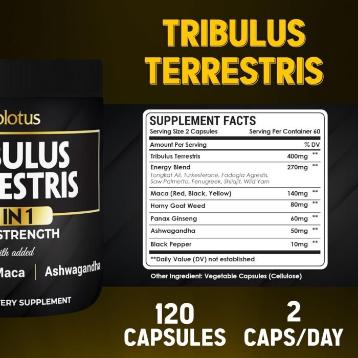 Zolotus 13in1 Tribulus Terrestris Capsules with Maca, Horny Goat Weed, Panax Ginseng, Saw Palmetto, Tongkat Ali, Shilajit & More - Energy, Stamina Supplement for Men & Women - 120 Counts - Image 4
