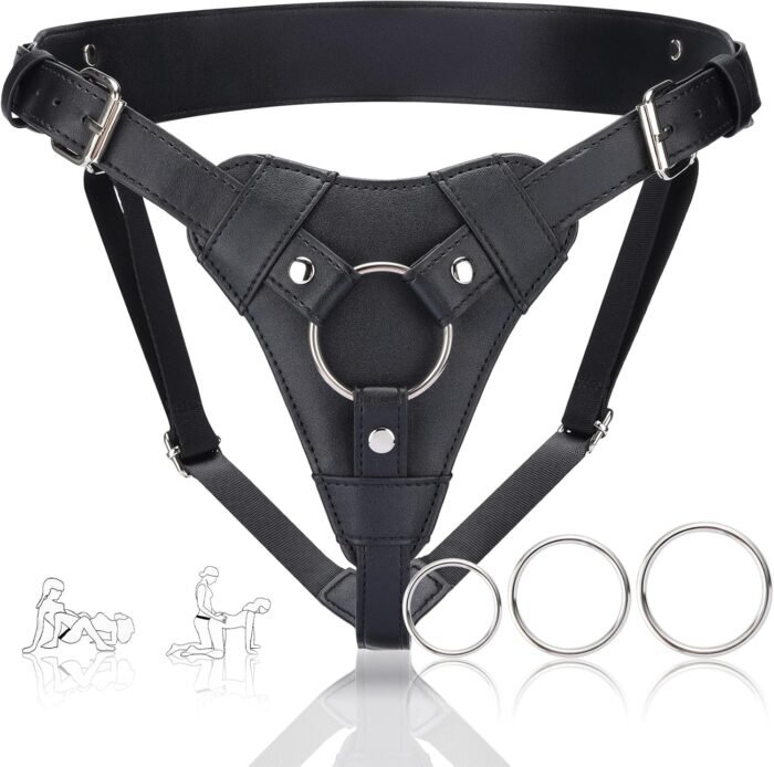Strap-On-Dildo-Harness,Adult-Sex-Toys for Women Men,Lesbian-Gay-Couple Vaginal Anal Play, Suitable for Beginners,Adjustable Strap On with 3 Metal Rings Can be Pegging to Most Dildos