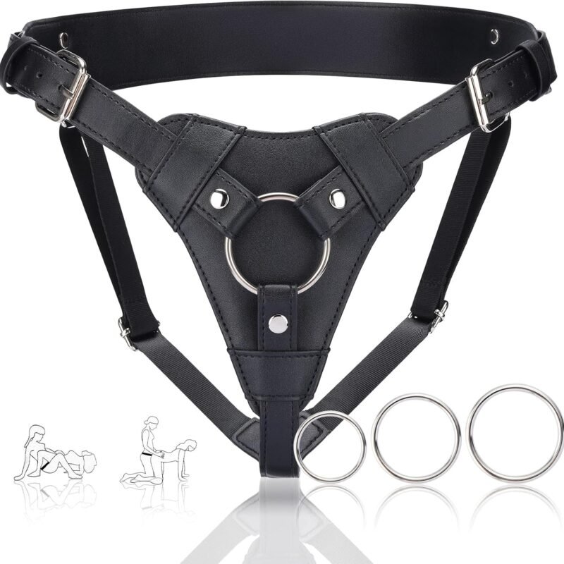 Strap-On-Dildo-Harness,Adult-Sex-Toys for Women Men,Lesbian-Gay-Couple Vaginal Anal Play, Suitable for Beginners,Adjustable Strap On with 3 Metal Rings Can be Pegging to Most Dildos