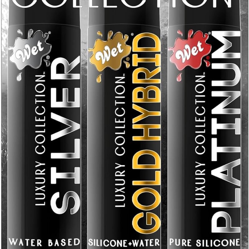 Wet Assortment Sampler 3 Pack Luxury Collection Lube Premium Personal Lubricant Silicone Water Hybrid Lubes 3 Ounces Men Women & Couples for Foreplay Paraben Free Gluten Free Stain Free Travel Bottles