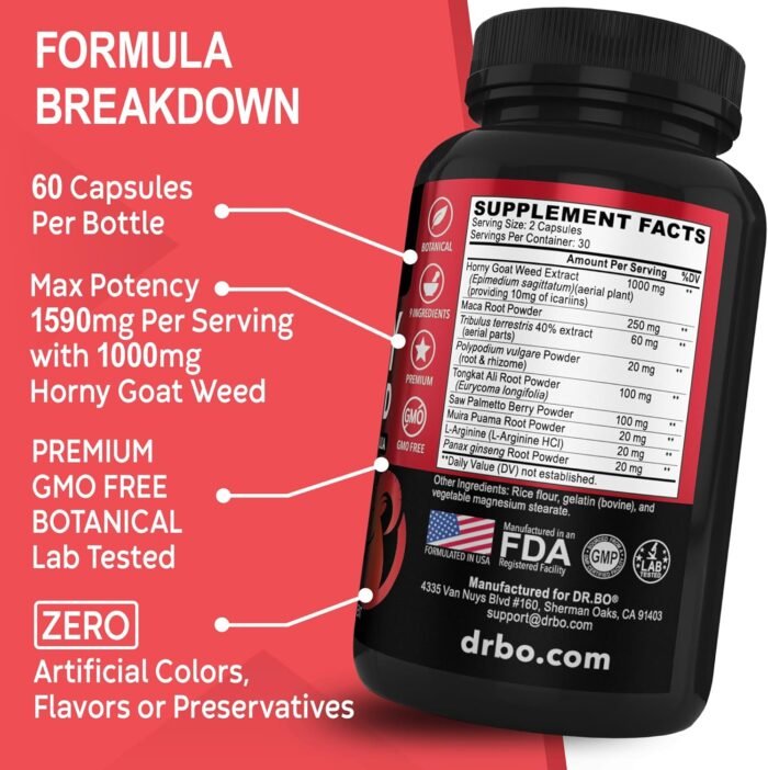 Horny Goat Weed For Men and Women - 1590mg Extra Max Male Enhancement, Stamina, Endurance, Performance - Maca Root, Tribulus, Muira Puama, L Arginine Ginseng Hornygoatweed for Men & Women - 60 Pills - Image 6