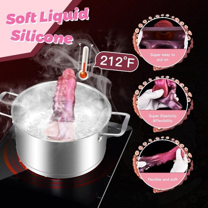 Monster Penis Sleeve Cock Sleeve with Penis Ring, Reusable Penis Extender Male Sex Toys Enhance Male Endurance, Elastic Silicone Penis Pump to Enlarge Prolong for Men & Couples,Red - Image 3