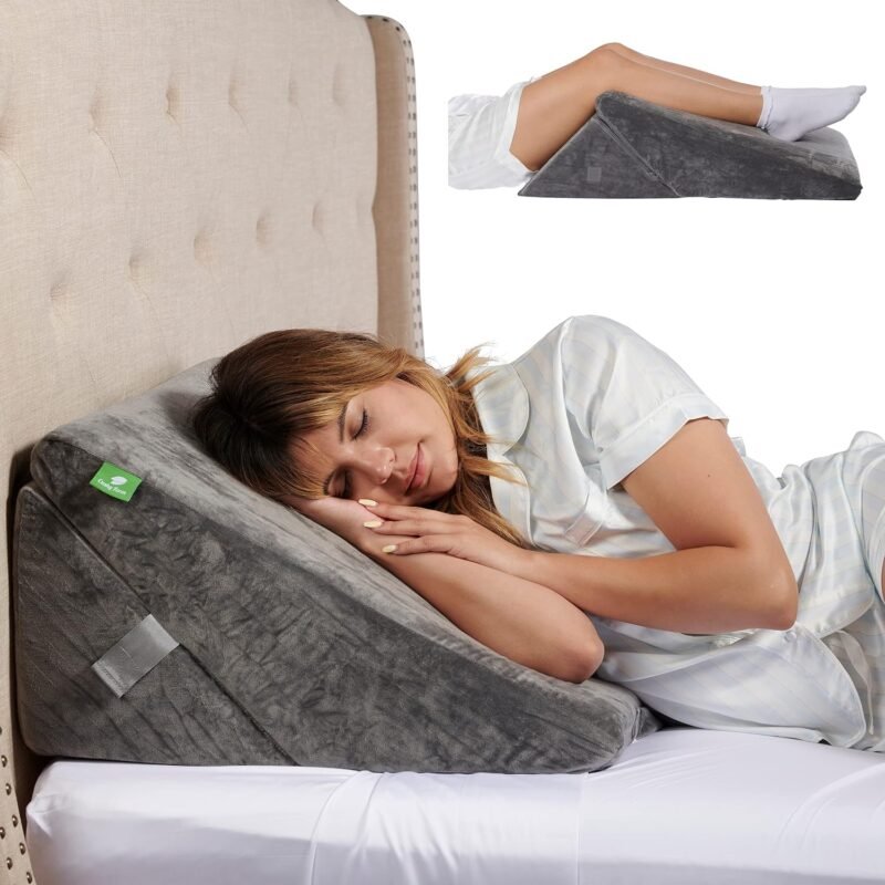 Cushy Form Wedge Pillows for Sleeping - Multipurpose Memory Foam Bed Support Rest & Knee Pillow for Back, Neck & Post-Surgery, Versatile Snoring Relief Back Pillow for Bed - Gray
