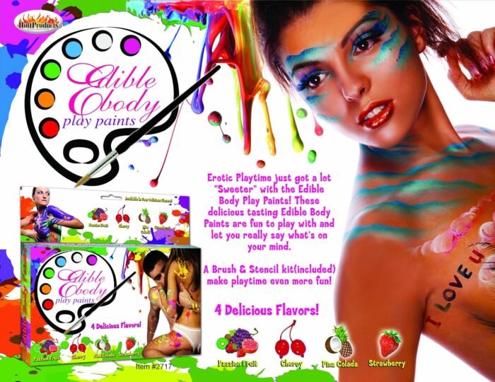 Couples Foreplay Fun Edible Body Paints Set of 4 w/ Brush includes unique 20% "Paradise Pleasure" coupon