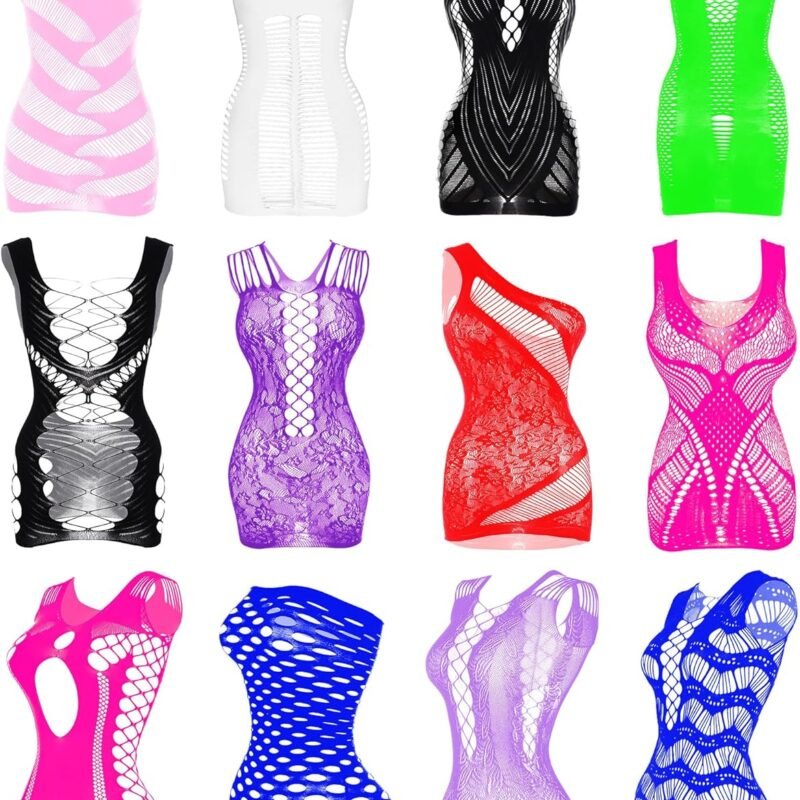 12 Pcs Women's Fishnet Lingerie Mesh Bodysuit Lingerie Fishnet Body Suits Women Outfit Lace Smock Nightwear