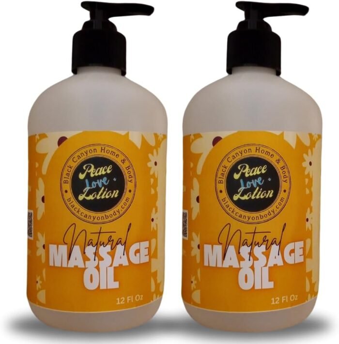 Peace Love + Lotion Sandalwood & Teak Scented Natural Massage Oil, 12 Oz (2 Pack)