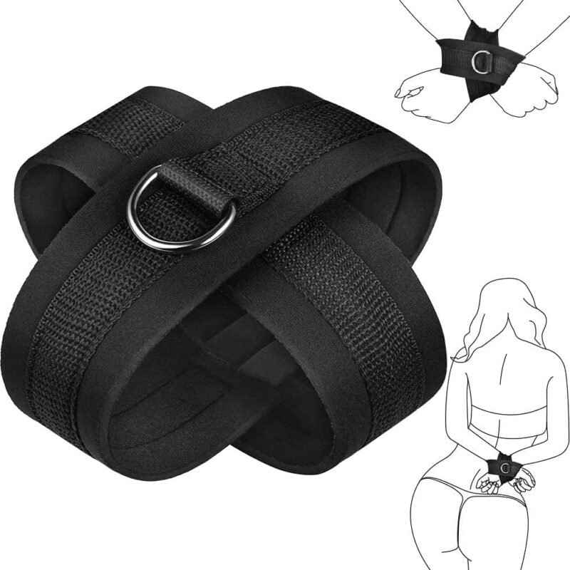 UTIMI Cross Handcuffs BDSM Adjustable Restraints for SM Bracelets Beginners Bondage Kit with D-Ring Sex Toys for Women and Couple,Black,Dacron