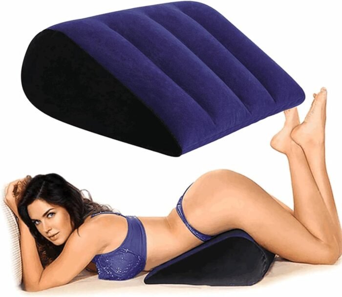 Bed Wedge Pillow, Inflatable Pillow for Couples Soft Portable Positioning Triangle Sofa Pillow Body Positioners Cushion Sweater g5, Medium, Blue