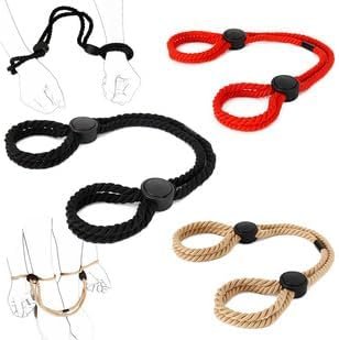 BDSM Restraints Handcuffs Ankle Cuffs Adjustable Harness Rope Fetish Bondage Straps Adult Sex Toys for SM Beginner Couple Bed Sex Game (Khaki) - Image 6