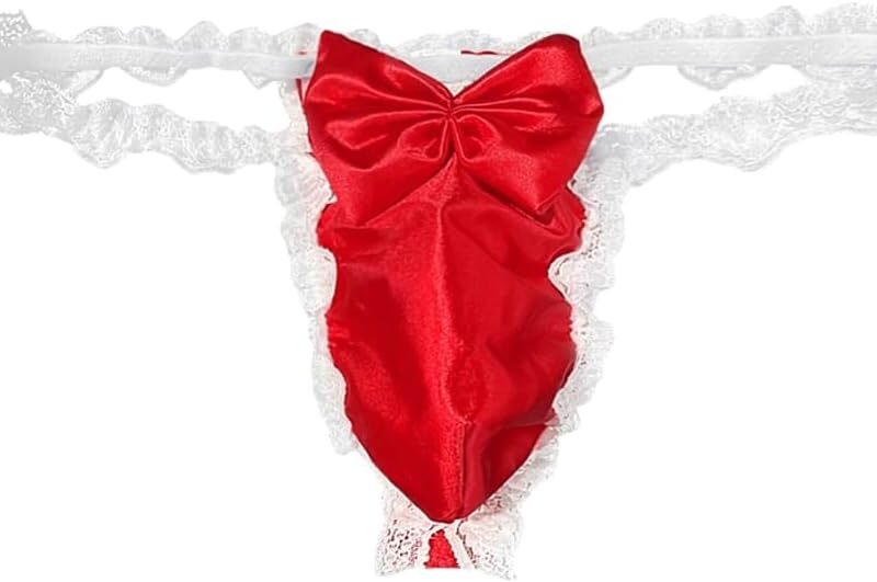 Valentines Lingerie For Men, Satin Lace Sexy Underwear, Sissy Panties Femboy, Bow Girly Thong