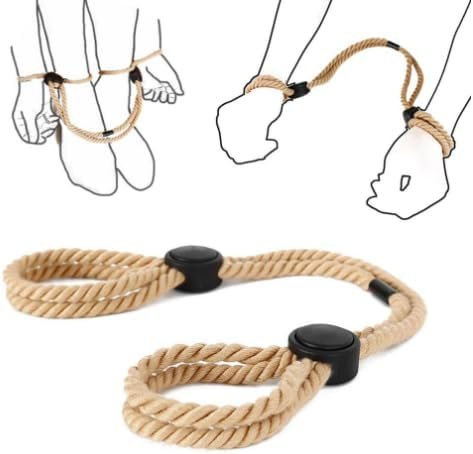 BDSM Restraints Handcuffs Ankle Cuffs Adjustable Harness Rope Fetish Bondage Straps Adult Sex Toys for SM Beginner Couple Bed Sex Game (Khaki) - Image 5