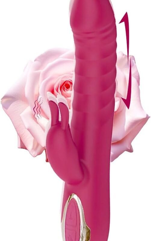 Thrusting Rabbit Vibrator G Spot Vibrator Waterproof & Rechargeable Realistic Silicone Dildo with 3 Thrusting & 10 Vibrating Modes, Upgrade Rose Sex Toys for Women