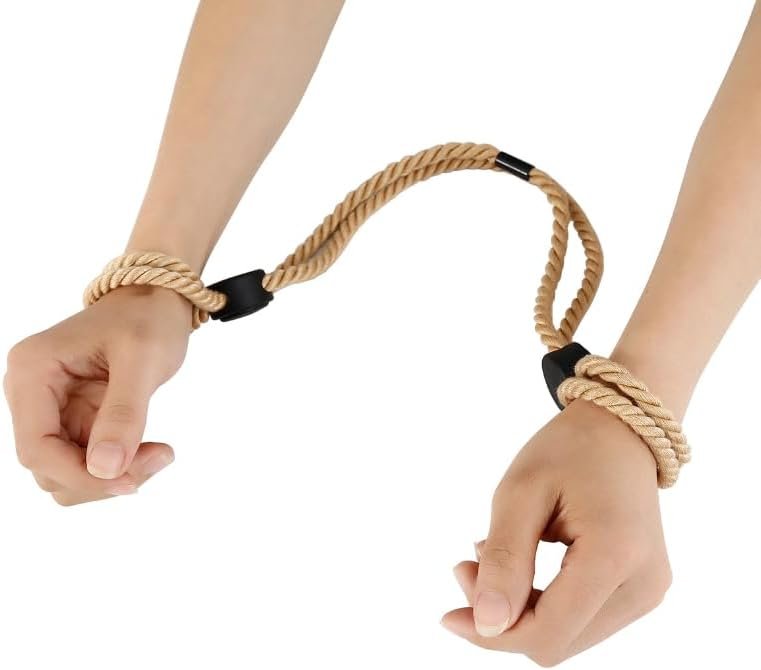 BDSM Restraints Handcuffs Ankle Cuffs Adjustable Harness Rope Fetish Bondage Straps Adult Sex Toys for SM Beginner Couple Bed Sex Game (Khaki) - Image 3