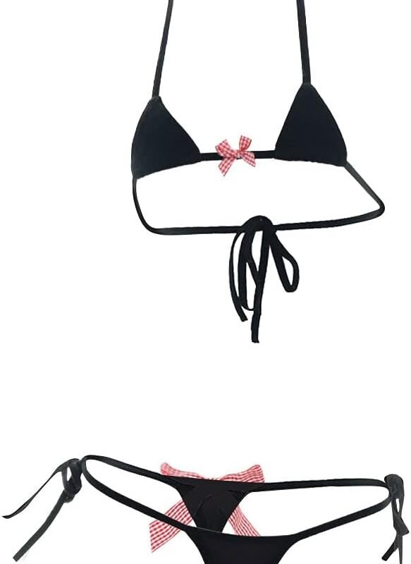 ABAFIP Womens Micro Tanning Bikini Kawaiii Japanese Cute Anime Lingerie set Tiny Bra Thong Panty Bottom Extreme Swimsuit