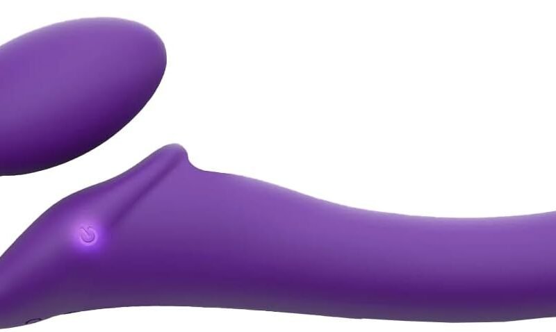 Strap-On-Me Vibrating Bendable Strap-On Dildo - G Spot Dildo Vibrator Clitoral with 3 Stimulation Zones Motors - Waterproof Adult Sex Toys for Couples - 100% Silicone Toy Adult (Medium- Pruple)