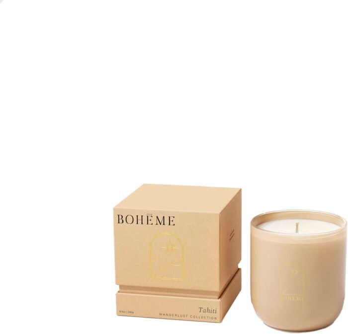 BOHEME Wanderlust Jar Candle, Tahiti, 8.5 oz. (240 g) - Scents of Hibiscus Lear, Ozone, and Sea Salt - Naturally Derived Wax, No Lead, Clean Burning, Phthalate Free, Vegan, Sustainable, USA Made