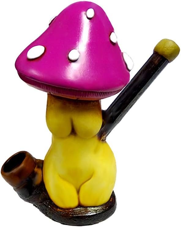 Sexy Body Mushroom Figurine - Handmade Pink Erotic Art Nature Trippy Natural Coconut Bowl Gifts for Smokers