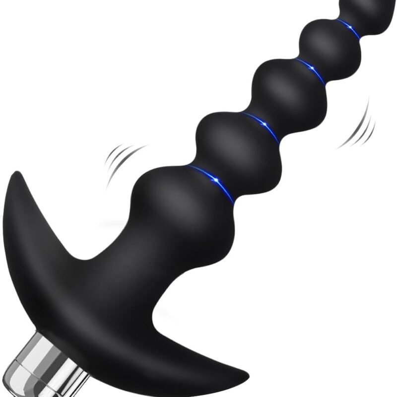 Vibrating Anal Beads Butt Plug - YOSPOSS Flexible Silicone 16 Vibration Modes Graduated Design Anal Sex Toy Waterproof Bullet Vibrator for Men, Women and Couples