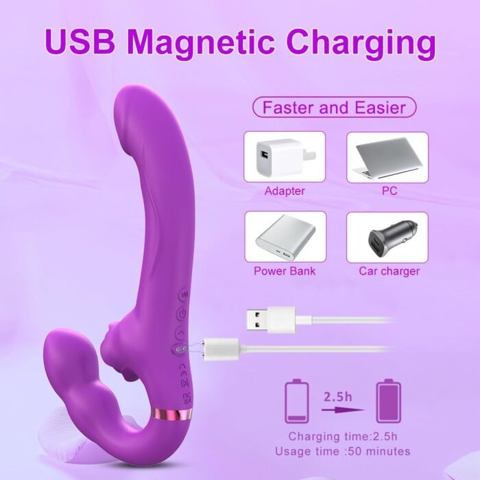 Strapless Strap-On G-Spot Dildo Dual Head Vibrator with 10 Vibration Modes, 5 Flapping Modes & Remote Control, Adult Anal Sex Toys for Women Lesbians Couples,Flapping Style, Purple - Image 6
