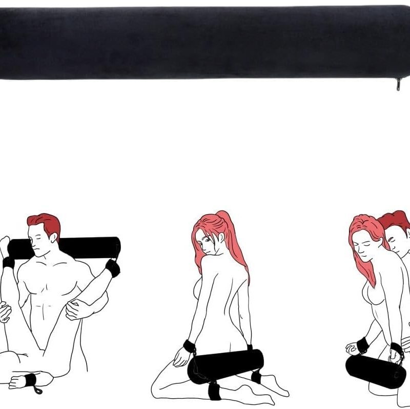 Sex Pillow BDSM Bondage Furniture Sex Toys with Handcuffs Ankle Cuffs Foam Cushion for Deeper Position Support Round Cylinder Pillow Adult Toys for Couples Men Women