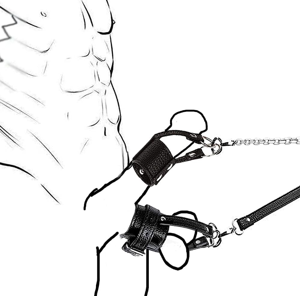 Scrotal Bondage Rope Testicle Sex Restraints for Man, CBT Penis Testicle Crusher Cock Ring Sexual Pleasure Device Chains Leather Pennis Ball Scrotum Chain Scrotal Torture Toys Testicle Crusher CBT