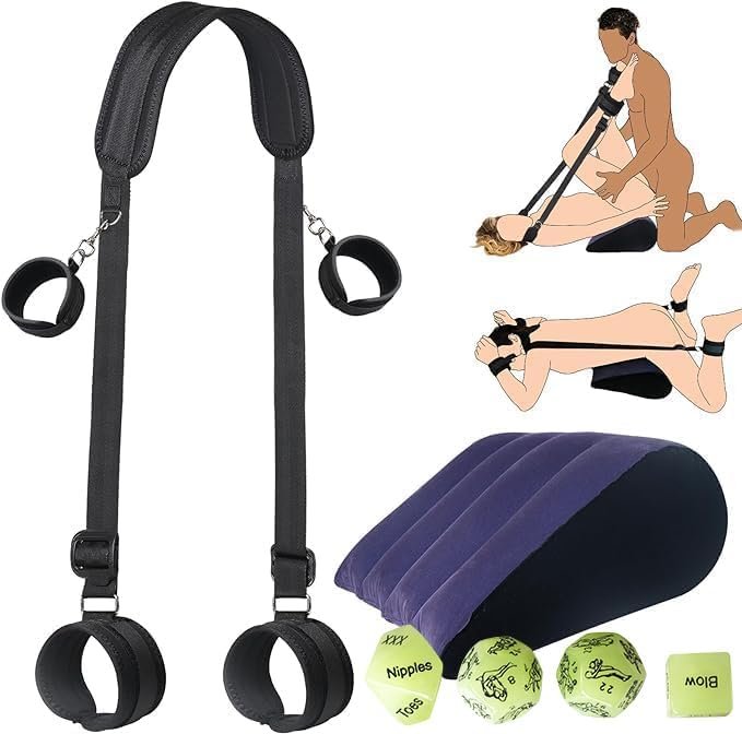 BDSM Sex Bondage Set with Handcuffs and Leg Straps Cuffs Restraint Tied Down Arms and Legs Sex Toys for Couple SM Games Sex Bed Toys Bondage Rope Kit Restraints Sweater Yoga QW1WE