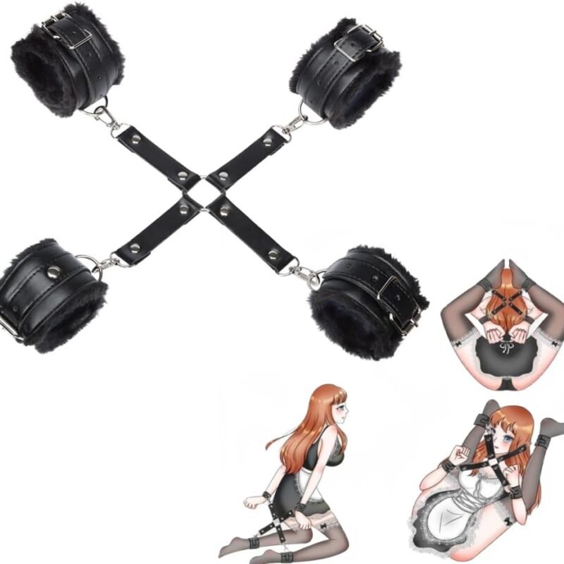 BDSM SM Handcuffs Sex Bondage Restraints Kit, Faux Leather Sex Bondage Cuffs Set Wrist Ankle Restraints Cuffs for Women Ladies, Sex Restraints Handcuffs Kit Sex Toy for Couples Role Play Sex Game