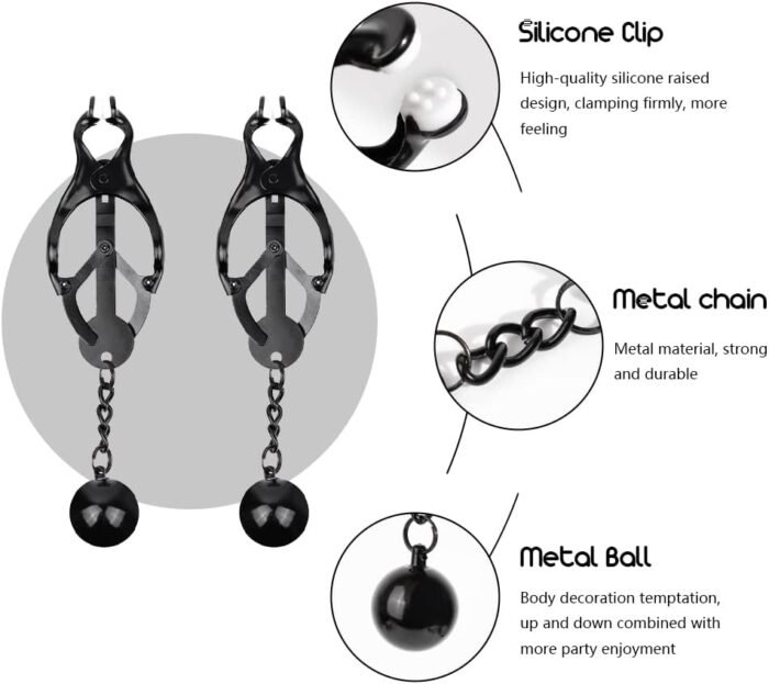 5PCS Restraints Kit with Feather Tickler & Paddle & Flogger & Blindfold & Nipple Clamps for Adult Women Men Games Play (Black Red) - Image 6