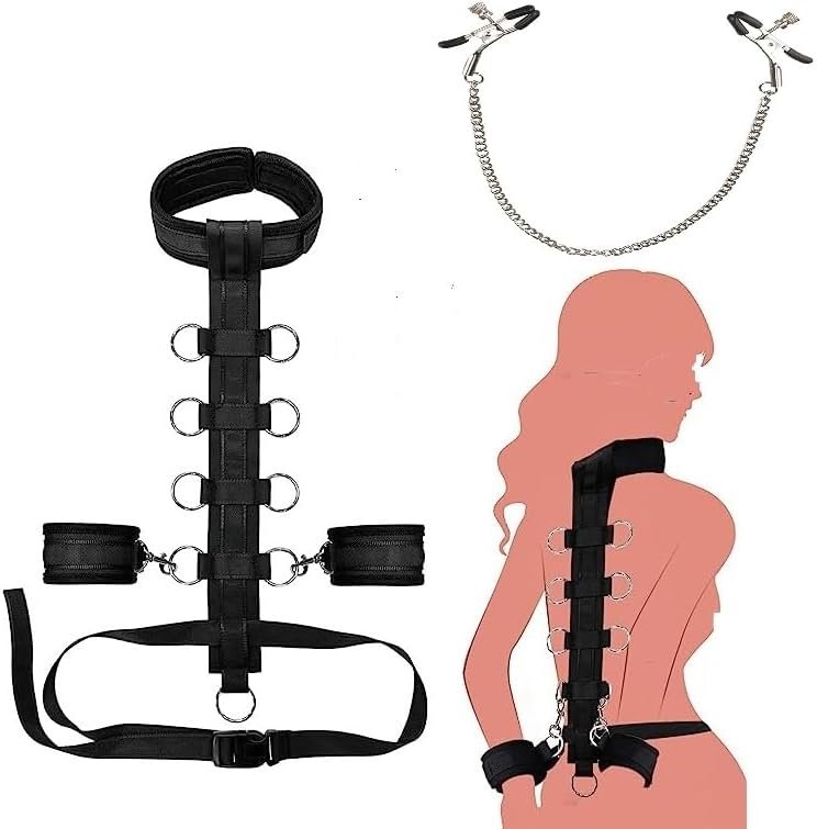 Bondaged Restraints Kit Adults for Couples King Bed Sexy Spreaders bar Toys,Neck to Wrist Sex Bondage Behind Back Handcuffs Sex Play Set for Female Pleasure and Couples Foreplay Sweater Yoga 19Ar