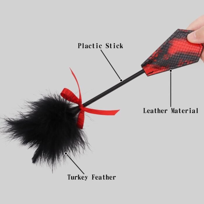 5PCS Restraints Kit with Feather Tickler & Paddle & Flogger & Blindfold & Nipple Clamps for Adult Women Men Games Play (Black Red) - Image 9