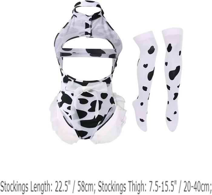 IBTOM CASTLE Sexy Cow Dalmatian Furry Milk Leopard Costume Kawaii Outfit Anime Bikini Bra Lingerie Set for Women - Image 6