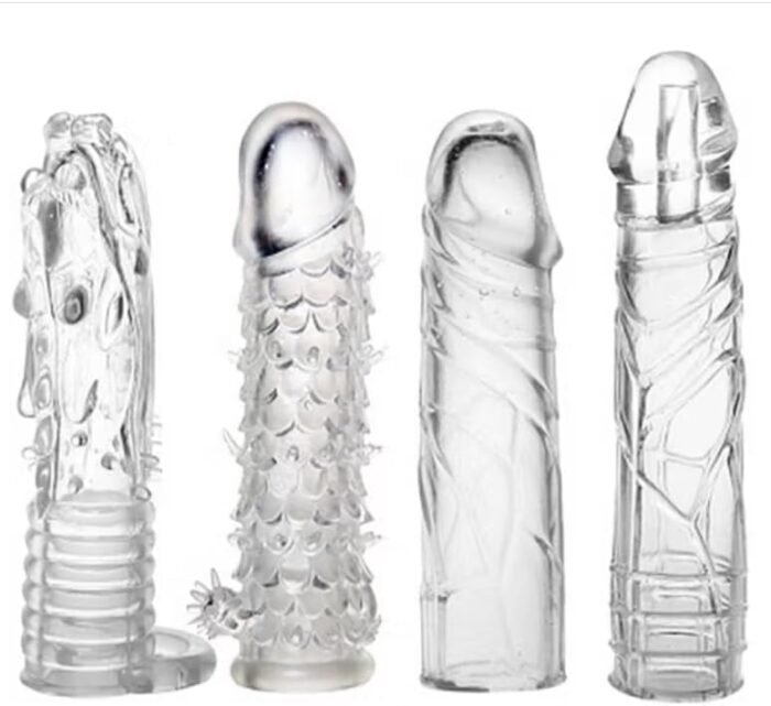 OkiiO Soft Gel TPE Penis Sleeves-4pcs-[Exciting Sexual Experience] Sex Toys for Men and Women BDSM (#A), Sliver
