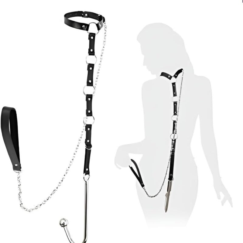 BDSM Sex Bondage Anal Hooks Adjustable Chain Collar Sex Toys Anal Hook Butt Plug Slave PU Leather Restraints Set Erotic Fetish Roleplay Adult Couples Sex Toys Foreplay SM Game Bedroom Women Men