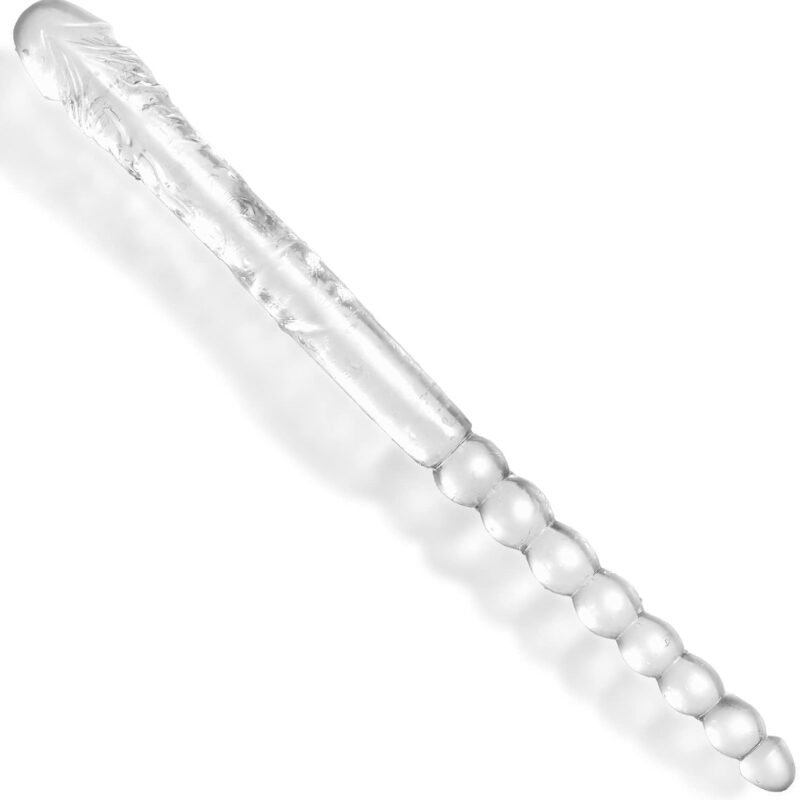 Double Ended Dildo 18.89 inch Anal Beads with Veins and Glans for Anal Vagina Stimulation Double Side Cock Prostate Massager Sex Toy for Lesbian Men Women Transparent TJIJP