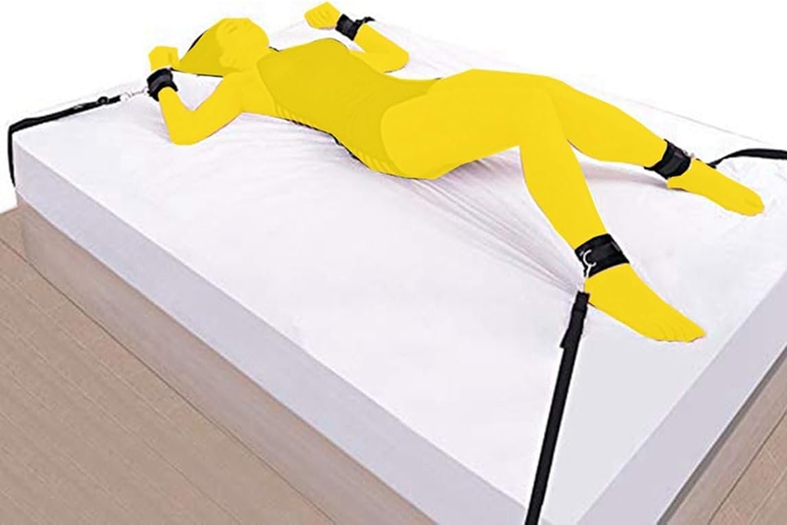 BDSM Bondaged Restraints kit for Couples King Bed Sex Ties for Ankles and Wrists Straps Adult Play Queen Size Bed Bondaged Rope Cord & Rope Leg Spreaders Bar Women Handcuff Set for Bedroom Sweater