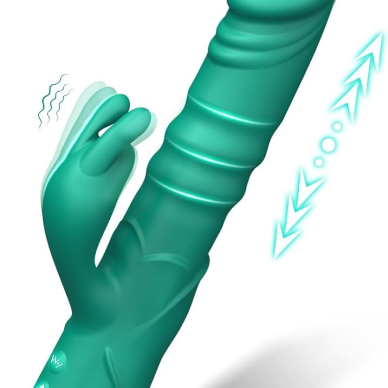 Thrusting Rabbit Vibrators Adult Toys G Spot Clitoral Vibrator for Women, 3 Powerful Thrusting & 10 Vibrating Modes Waterproof Silicone Rechargeable Dildo Vibrator, Rose Sex Toys for Women