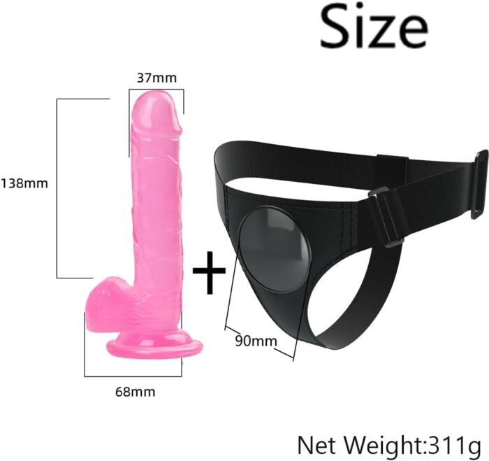 Harness Strap-On Dildo with Suction Cup for Women G Spot Vaginal Stimulation Massager for Lesbian Adult Sex Toy Female Detachable Removable Strap-on Realistic Pink Dildo for Coupe - Image 3