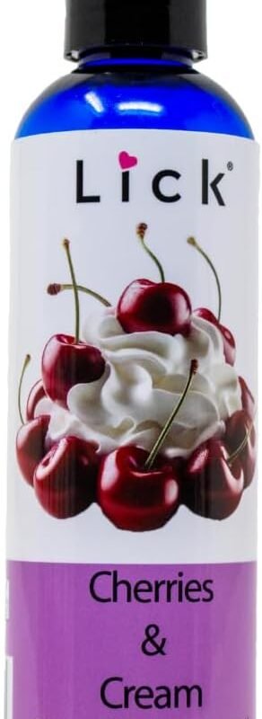 Lick Cherries and Cream Indulgence Flavored Massage Oil – Romantic, Sweet, Non-Sticky, Couples, 4 oz
