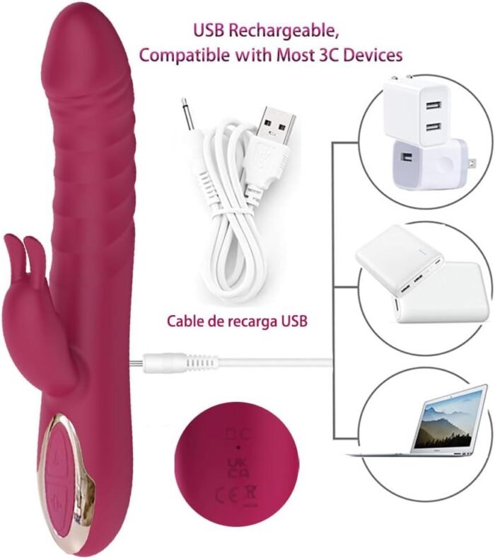 Thrusting Rabbit Vibrator G Spot Vibrator Waterproof & Rechargeable Realistic Silicone Dildo with 3 Thrusting & 10 Vibrating Modes, Upgrade Rose Sex Toys for Women - Image 2