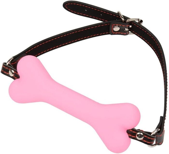 Romi Bondage Silicone Leather Dog Bones Gag Mouth Pet Bone Bite Ball Gag BDSM Fetish Slave Restraints Sex Toys (Pink) - Image 6