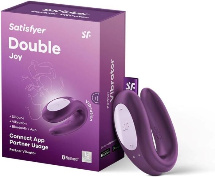 Satisfyer Double Joy Connect App | Partner Vibrator | 2 Strong Power Motors | Waterproof (IPX7) | Rechargeable Battery | Skin-Friendly Silicone (Violet)