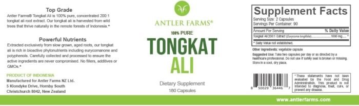 Antler Farms - 100% Pure Tongkat Ali Extract 200:1, 180 Capsules, 500mg - Eurycoma Longifolia Slow Grown Aged Roots from Indonesia – Men’s Health Support, Vegan, Gluten, Soy and Dairy Free - Image 2