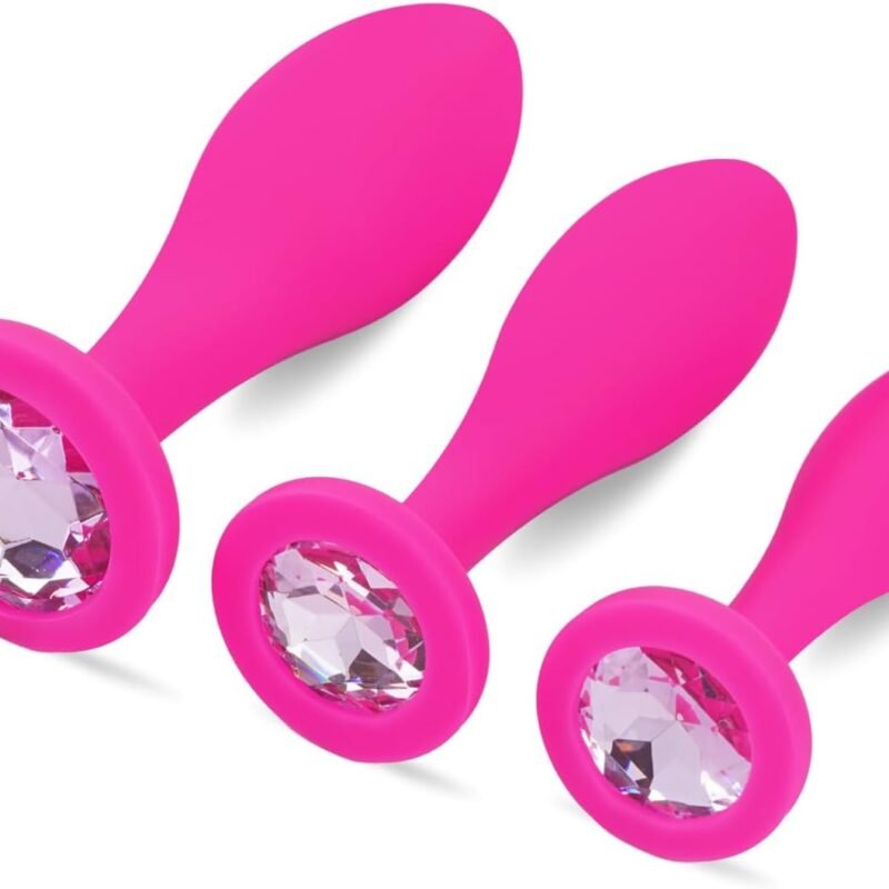 Anal Plug Anal Sex Toys,3pcs Butt Plug Jeweled Anal Plugs Silicone Anal Toys Anal Training Kit Adult Sex Toys Games Butt Plug,Personal Sex Toy for Adult Women,Men and Couples (Pink)