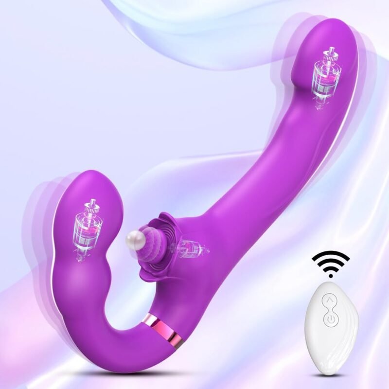 Strapless Strap-On G-Spot Dildo Dual Head Vibrator with 10 Vibration Modes, 5 Flapping Modes & Remote Control, Adult Anal Sex Toys for Women Lesbians Couples,Flapping Style, Purple